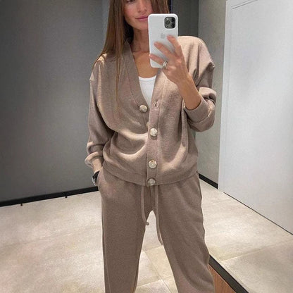 🍂【Odzież wierzchnia + spodnie】🔥【S-5XL】💕Nowy dwuczęściowy komplet, dzianinowy kardigan i spodnie zapinane na guziki, rozmiar damski