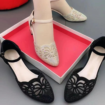 🔥🔥2025 Nowe skórzane sandały damskie z nowymi kryształkami