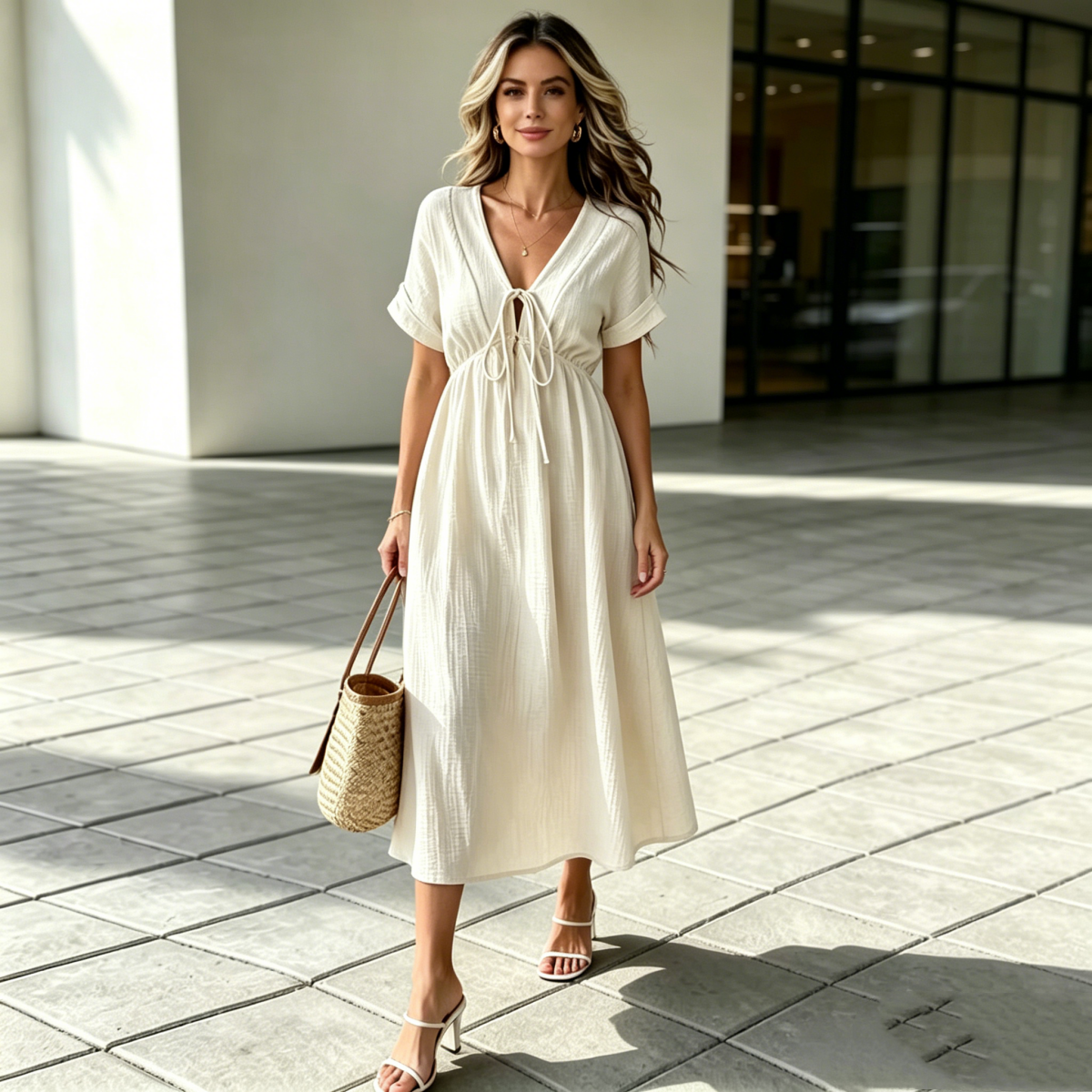 💕🌷【50% taniej✨】Nowa, elegancka letnia sukienka w stylu casual z dekoltem w serek