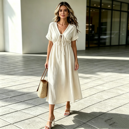 💕🌷【50% taniej✨】Nowa, elegancka letnia sukienka w stylu casual z dekoltem w serek