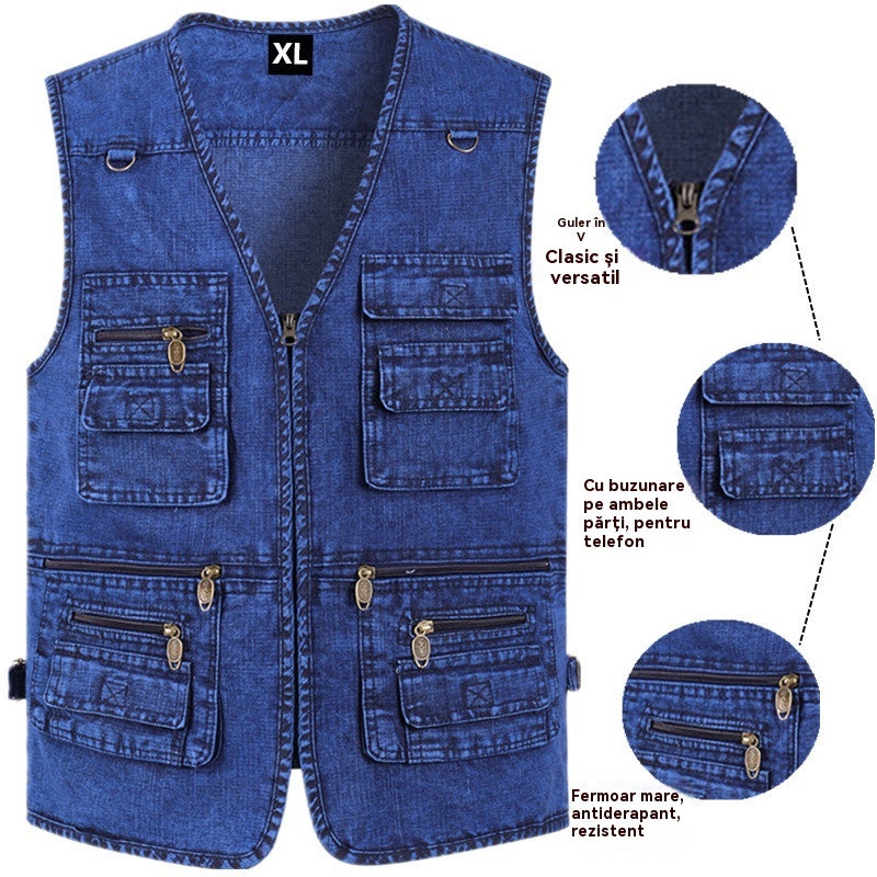 🔥Cumpărați 1 obțineți 1 gratuit【XL-7XL】2025 Vestă din denim cu multe buzunare pentru bărbați