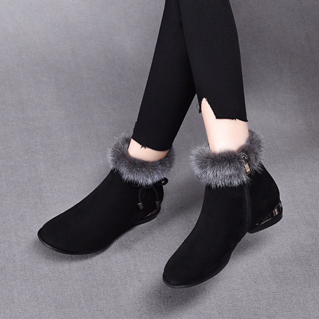 😍😍【35-41】Botines de tacón medio para mujer con punta redonda de piel suave negra.