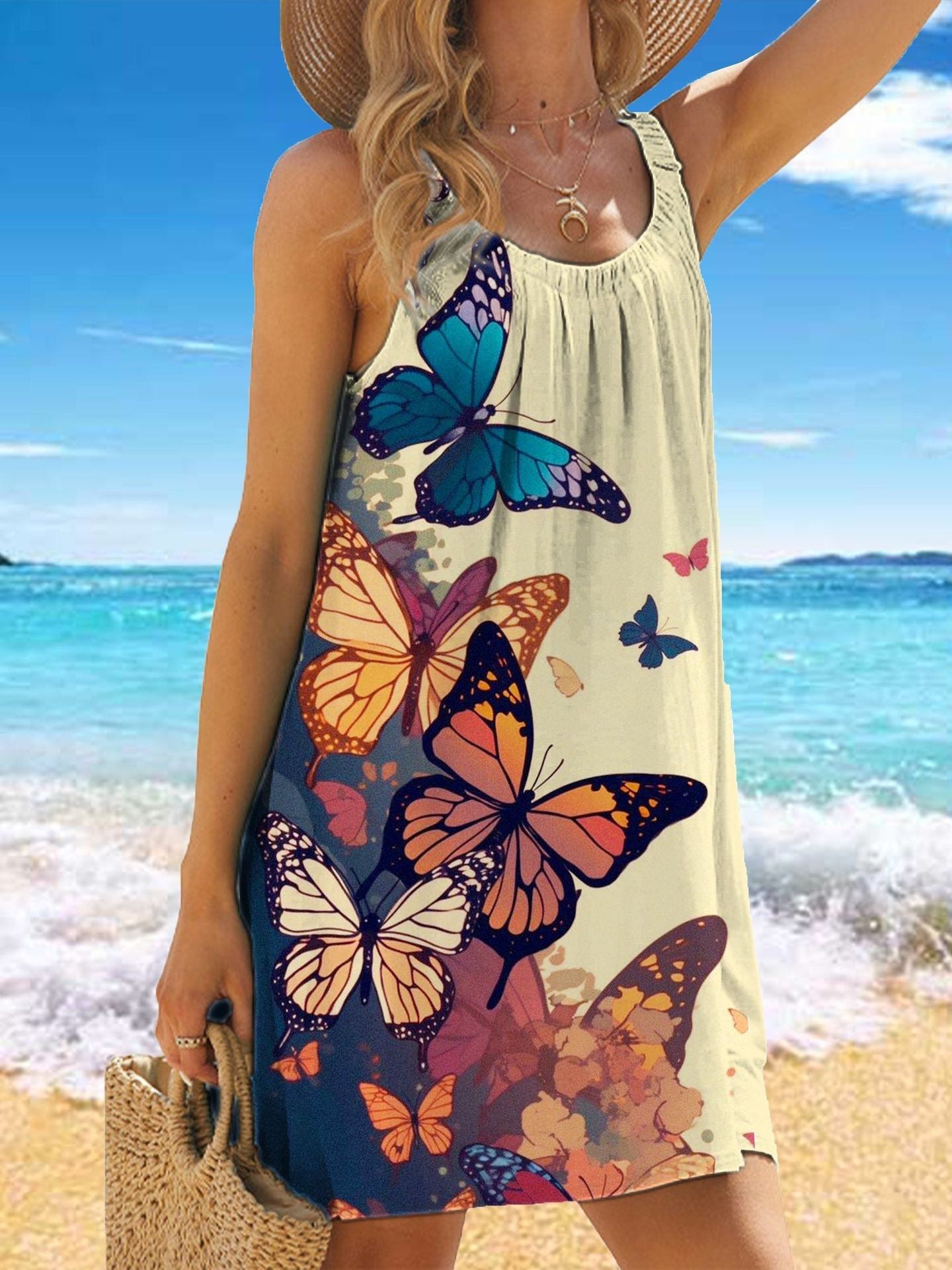 🎁【Kupite eno, dobite eno brezplačno】✨🌊【S-5XL】Elegantna poletna obleka brez rokavov s cvetličnim potiskom