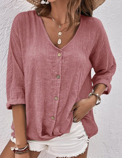 🌸【S-3XL】Luźna koszula z dekoltem w serek na co dzień