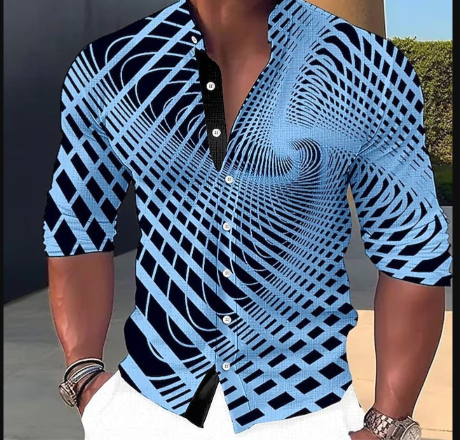 👔【S-6XL】 3D geometrikus mintás férfi ing