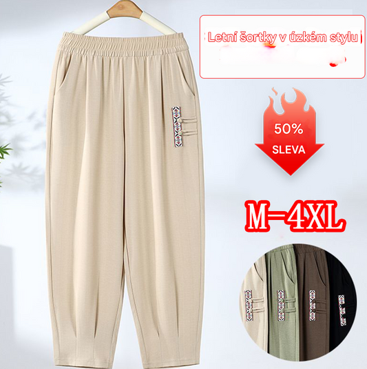 🔥【Kupte 1, dostanete 1 zdarma】🔥【M-4XL】👖Letní tenké prodyšné bavlněné lněné kalhoty, módní ležérní devítibodové kalhoty