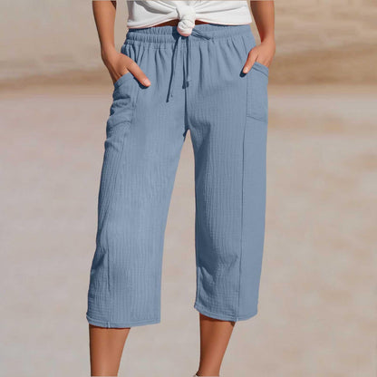 🌸【40-100 kg】Damskie spodnie capri w jednolitym kolorze, mieszanka bawełny