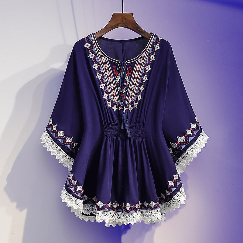 [S~5XL] Női nagy méretű hímzéses felső új nyári felsők