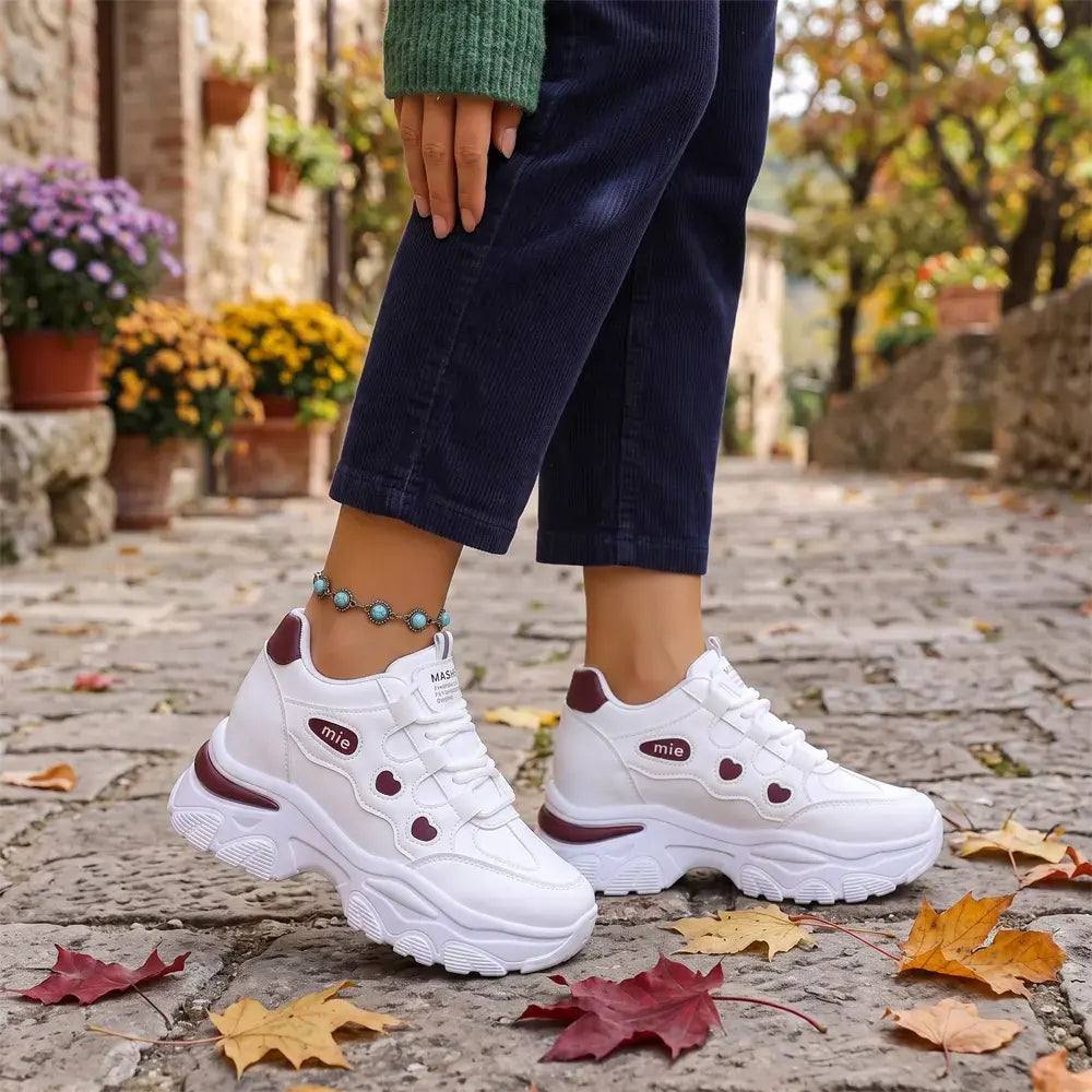 【35-42】👟Damskie trampki na platformie Chunky Dad – z ukrytym klinem – sznurowane, codzienne buty sportowe w blokach kolorów 2026-4358852