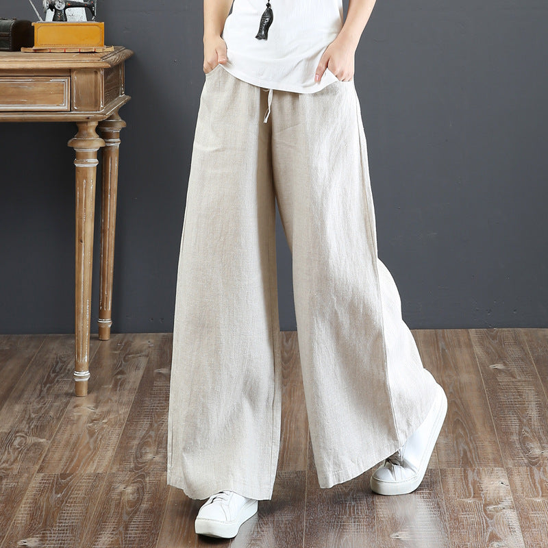 🔥🔥👖【S-3XL】Jarní a letní ležérní bavlněné a plátěné kalhoty větší velikosti, široké nohavice✅【40-90kg】