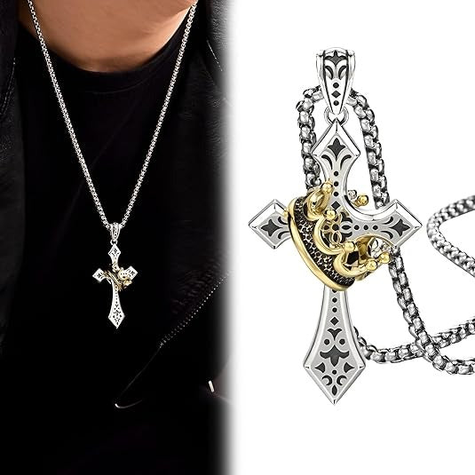 👑【Kupte 1 a získejte 1 zdarma】✝️ Vintage náhrdelník s křížem a korunou – symbol víry, síly a každodenní ochrany