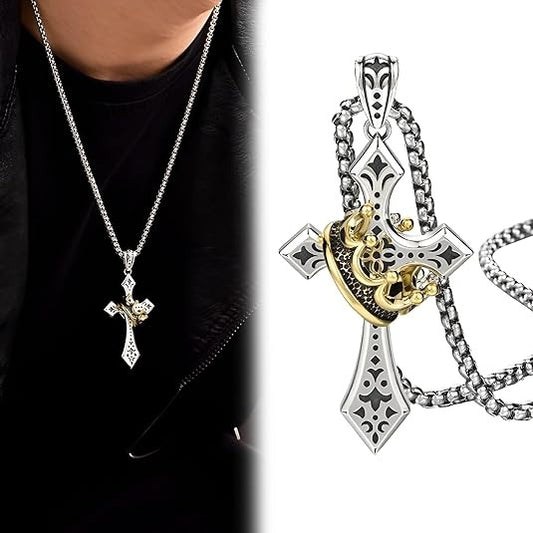👑【Kupte 1 a získejte 1 zdarma】✝️ Vintage náhrdelník s křížem a korunou – symbol víry, síly a každodenní ochrany