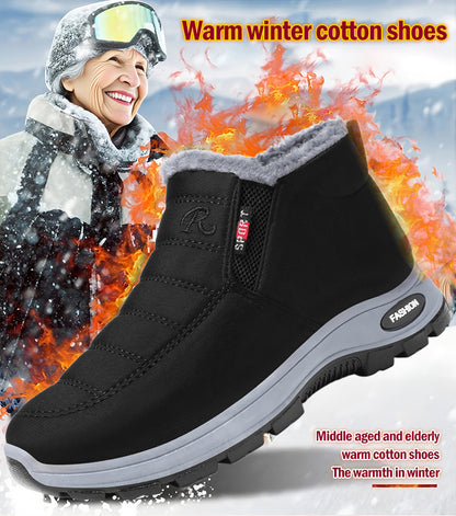 👢【36-41】Botas de algodón para mujer, tallas grandes/Botas de algodón cálidas y resistentes al frío para personas de mediana edad y mayores/Botas de nieve de ante grueso, botas de suela alta para mujer