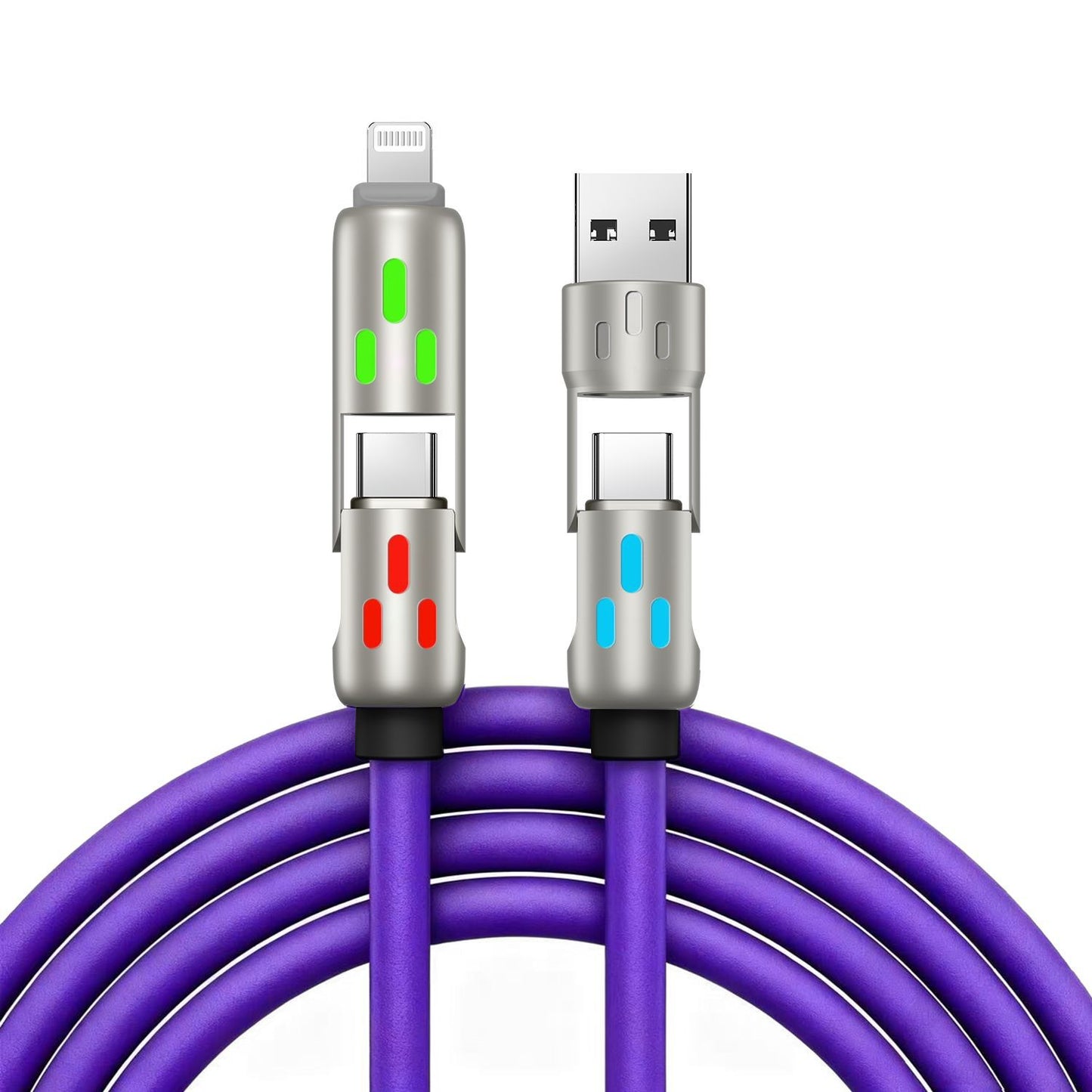 🔥【2 db csak 8700 lábért】🔥 (2 m hosszú) 4 az 1-ben PD 240W gyorstöltő kábel – Támogatja az USB-C, Lightning és USB-A gyorstöltést, alumíniumötvözetből és szilikonból készült, támogatja az adatszinkronizálást ⚡📱