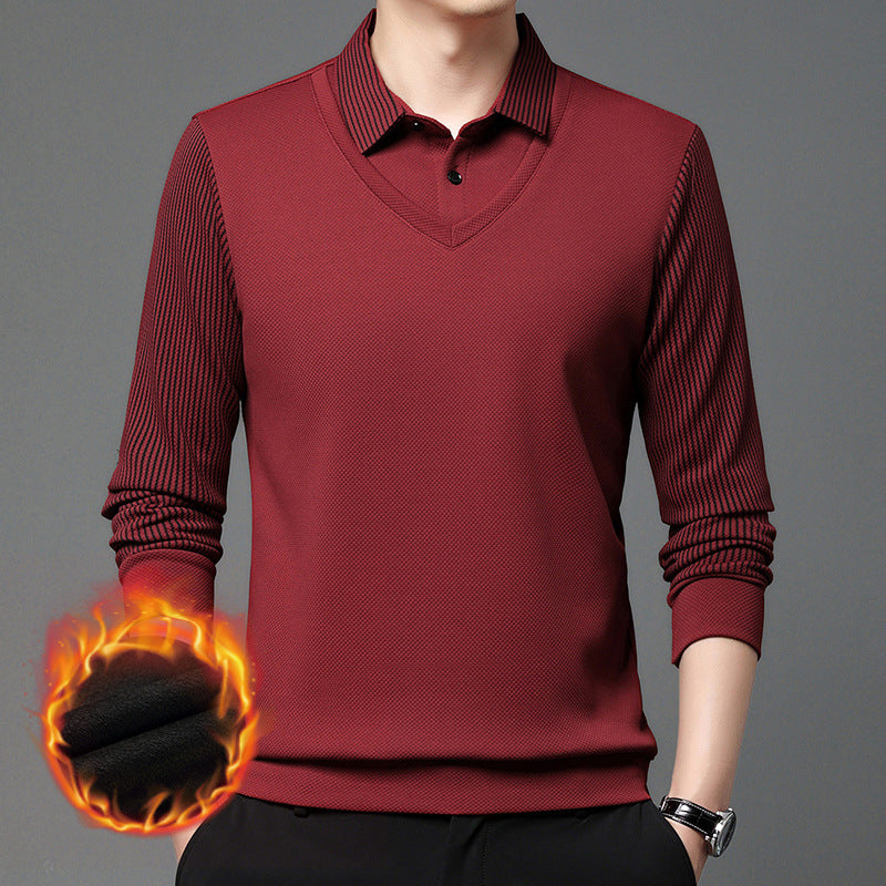 【M-4XL】 Dvojdielne pruhované POLO tričko s imitáciou patchworku 