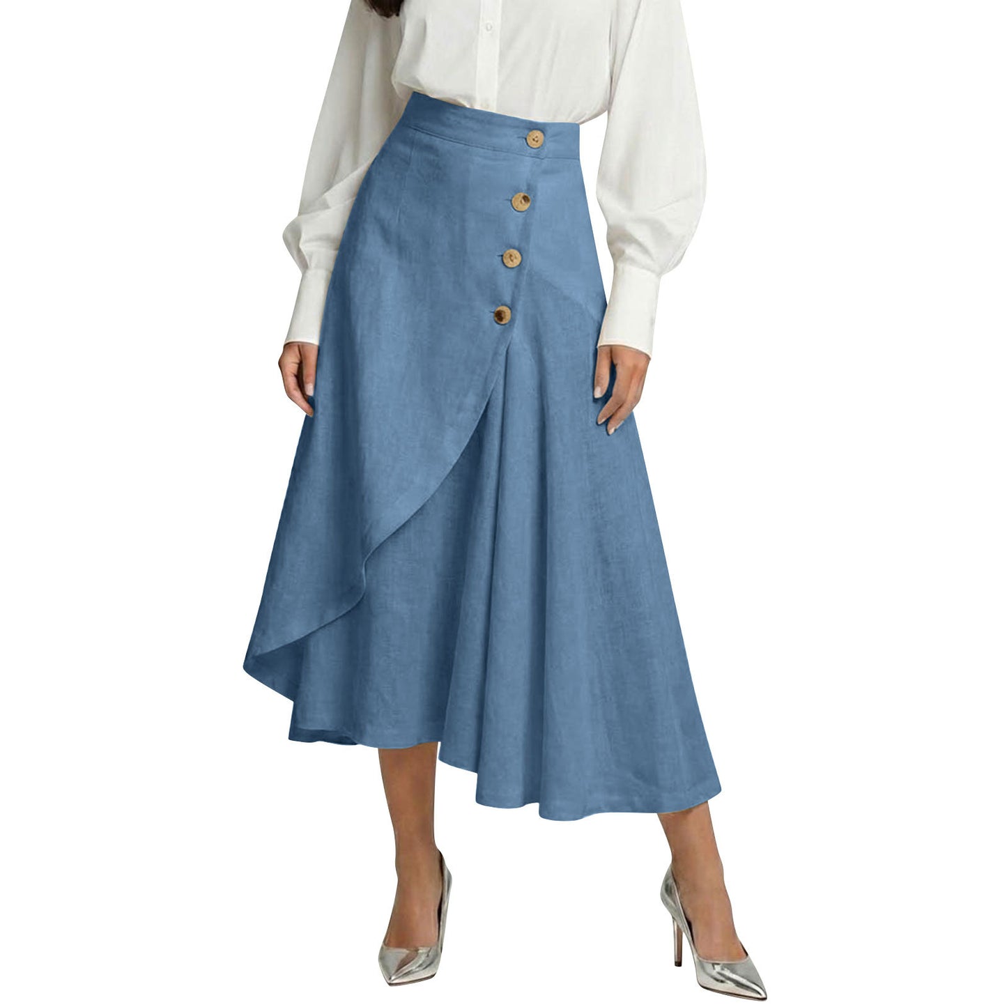 【S-3XL】Nueva falda midi elegante plisada de talle alto de algodón y lino, nueva colección 2026