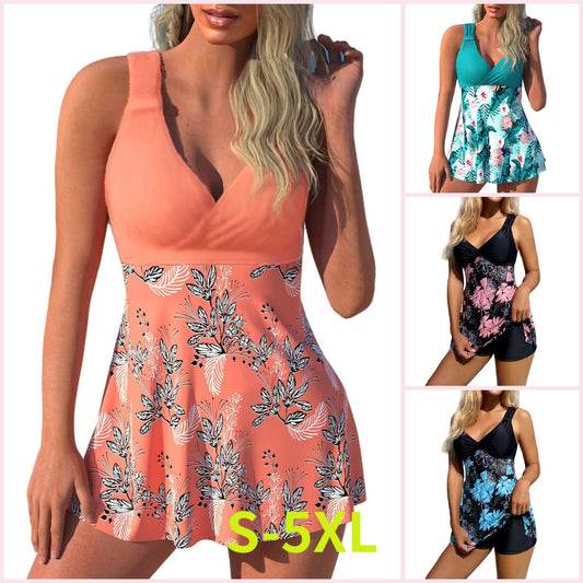 🌴🏖️【Poslední den – sleva 50 %🔥】【S-5XL】Nový plavkový set s potiskem pro větší velikosti, kraťasy, rozparky na zádech, rychleschnoucí materiál-Z