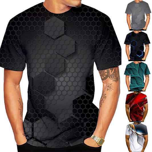 💥【S-5XL】2026 Nyári Plus Méretű Férfi 3D Terepmintás Lezser Laza Felsőrész Sport Férfi Póló