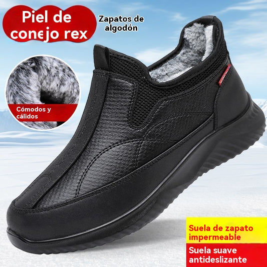 🔥【39-44】🔥Botas gruesas de invierno, forro de algodón y forro polar, cálidas, impermeables, antideslizantes, suela suave, ligeras y cómodas, ideales para hombres de mediana edad y mayores.