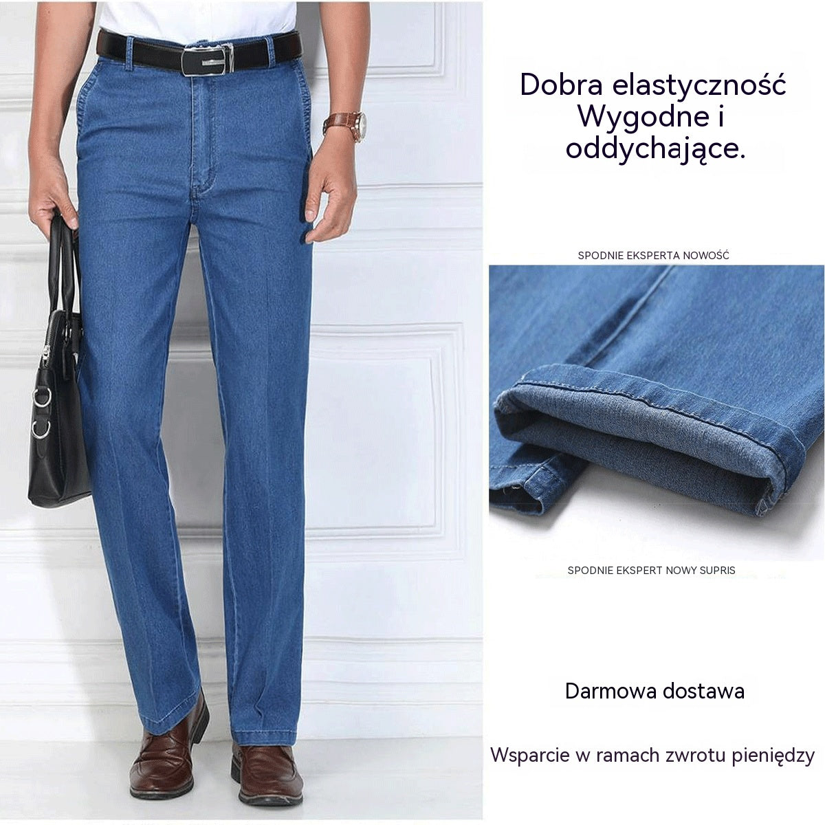 🙋‍♂️👖 Nowe męskie elastyczne, oddychające jeansy z wysokim stanem
