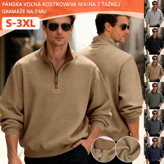 👨💼🧥【S-3XL】Pánska zimná mikina s kapucňou voľného strihu, hrubá kompozitná tkanina, stojací zips, vhodná na ležérne nosenie, dochádzanie a do práce, kockovaný vzor