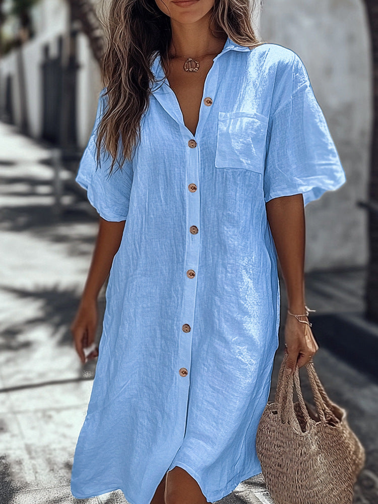 ☀️ Luźna lniana sukienka koszulowa na upalne letnie dni | Wygoda i styl 👗