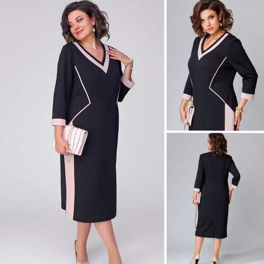 【S-5XL】Jesienno-zimowa elegancka sukienka z dekoltem w serek, wąski krój, wygodna i ciepła