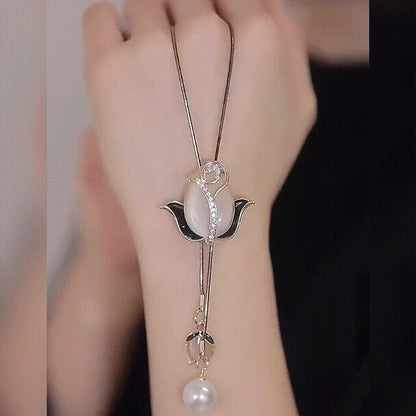 💖【Kup 1 dostań 1 za darmo】📿Długi naszyjnik z tulipanem w kształcie kociego oka