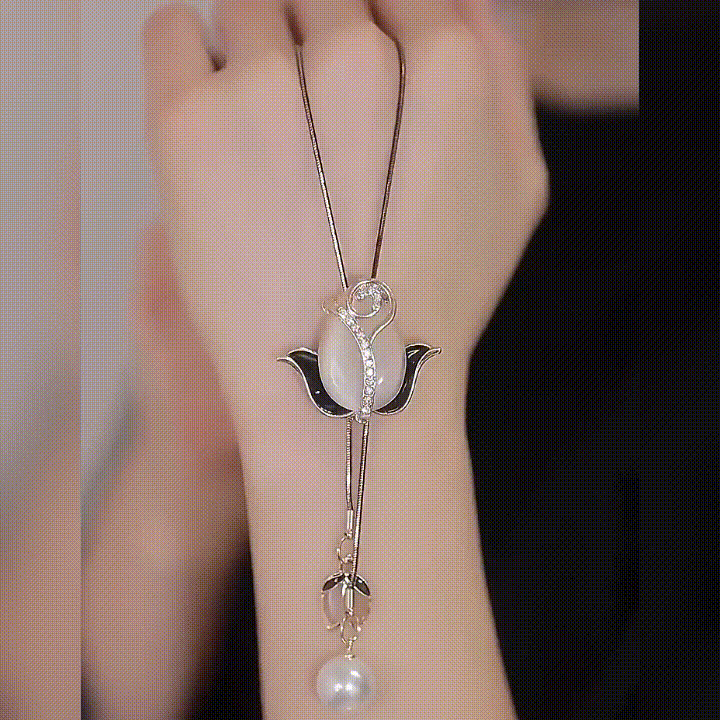 💝【Kup 1, a 1 dostaniesz gratis】✨Długi naszyjnik z różą w kształcie kociego oka