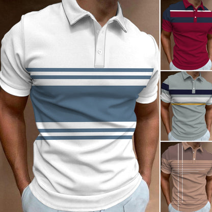 👔【S-6XL】🔥Pánske nové letné pruhované POLO tričko s 3D potlačou 