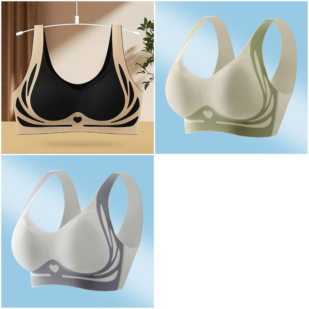 😍【Compra uno y llévate otro gratis】【Paquete de 3】Sujetador de una pieza sin aros para mujer ❤️【40-85 kg】