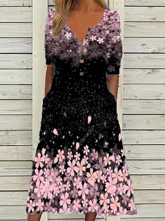 👗👗Tavaszi új, népszerű nyomott V nyakú rövid ujjú ruha