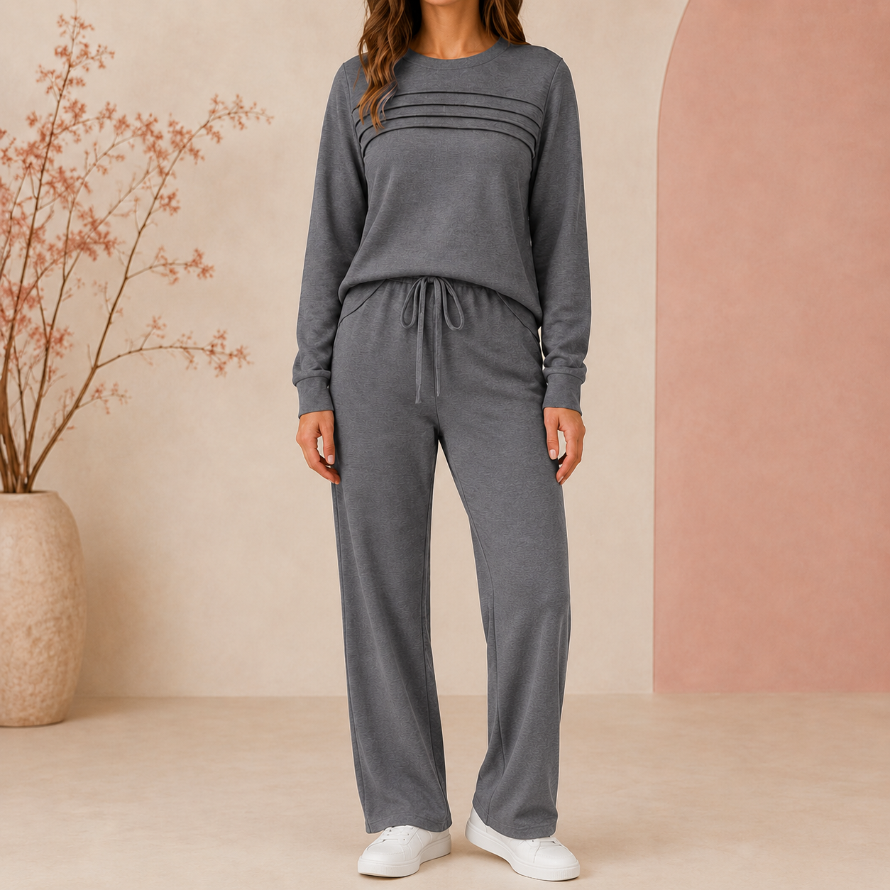 🔥【S-5XL】💖Divatos női sportos szett mindennapokra, kiváló minőségű pamut hosszú ujjú felső + nadrág - E ✅️Utánvét