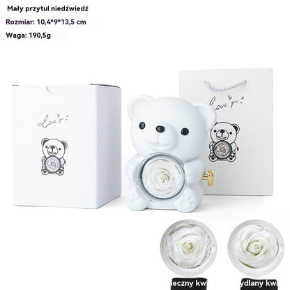 ✨Uroczy miś pluszowy z zakonserwowanymi różami i naszyjnikiem — romantyczny prezent na Dzień Matki, ślub, rocznicę, wieczór kawalerski/panieński, Boże Narodzenie i Walentynki.