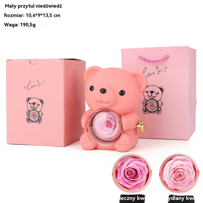 ✨Uroczy miś pluszowy z zakonserwowanymi różami i naszyjnikiem — romantyczny prezent na Dzień Matki, ślub, rocznicę, wieczór kawalerski/panieński, Boże Narodzenie i Walentynki.