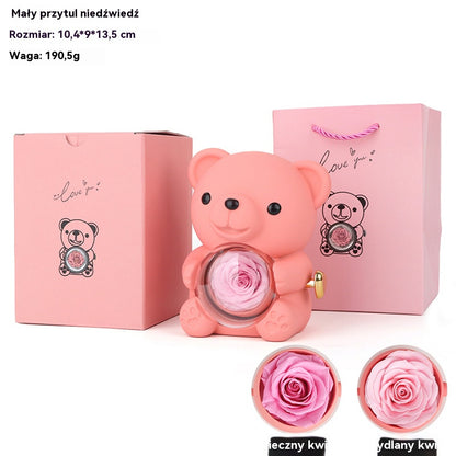 ✨Uroczy miś pluszowy z zakonserwowanymi różami i naszyjnikiem — romantyczny prezent na Dzień Matki, ślub, rocznicę, wieczór kawalerski/panieński, Boże Narodzenie i Walentynki.