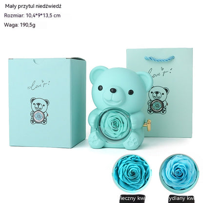 ✨Uroczy miś pluszowy z zakonserwowanymi różami i naszyjnikiem — romantyczny prezent na Dzień Matki, ślub, rocznicę, wieczór kawalerski/panieński, Boże Narodzenie i Walentynki.