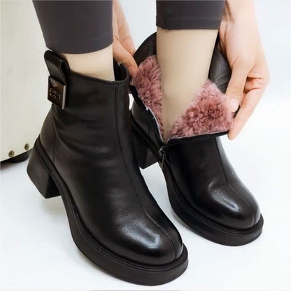 🔥【35-40】👢2024 Buty Martin na grubej podeszwie z podszewką z kaszmiru i prawdziwej skóry na słupku na obcasie 3826086