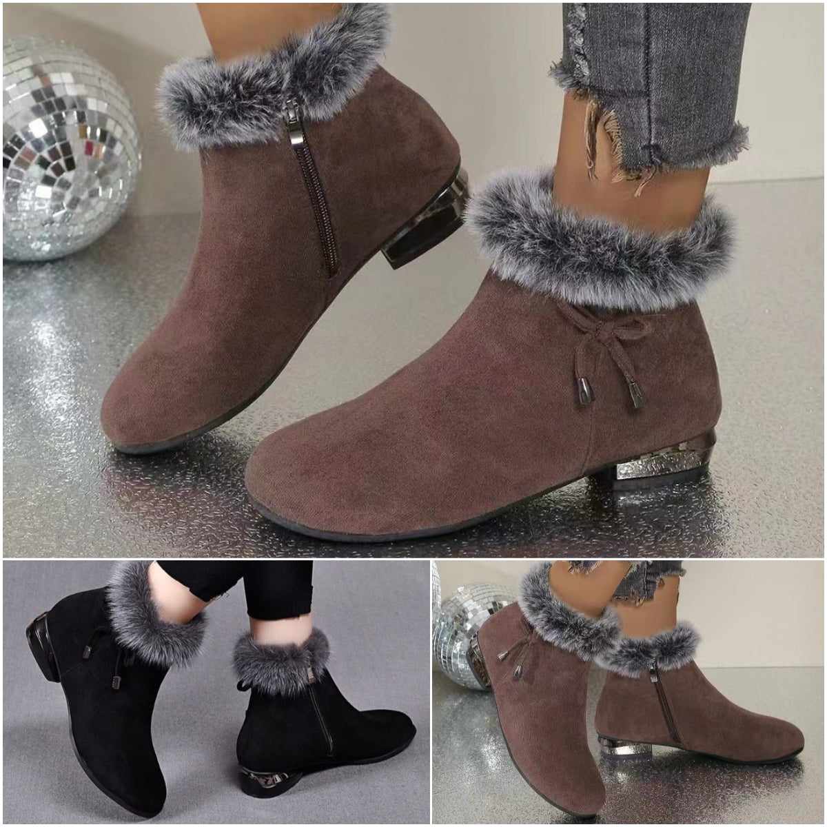 😍😍【35-41】Botines de tacón medio para mujer con punta redonda de piel suave negra.