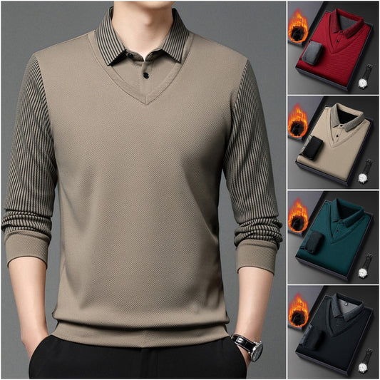 【M-4XL】 Dvojdielne pruhované POLO tričko s imitáciou patchworku 