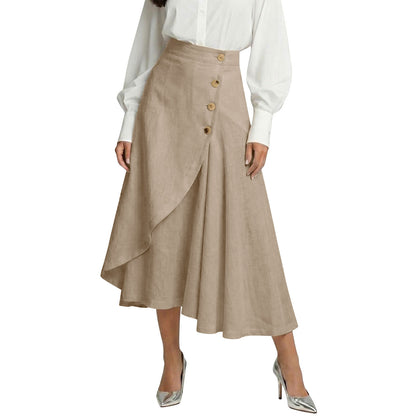 【S-3XL】Nueva falda midi elegante plisada de talle alto de algodón y lino, nueva colección 2026