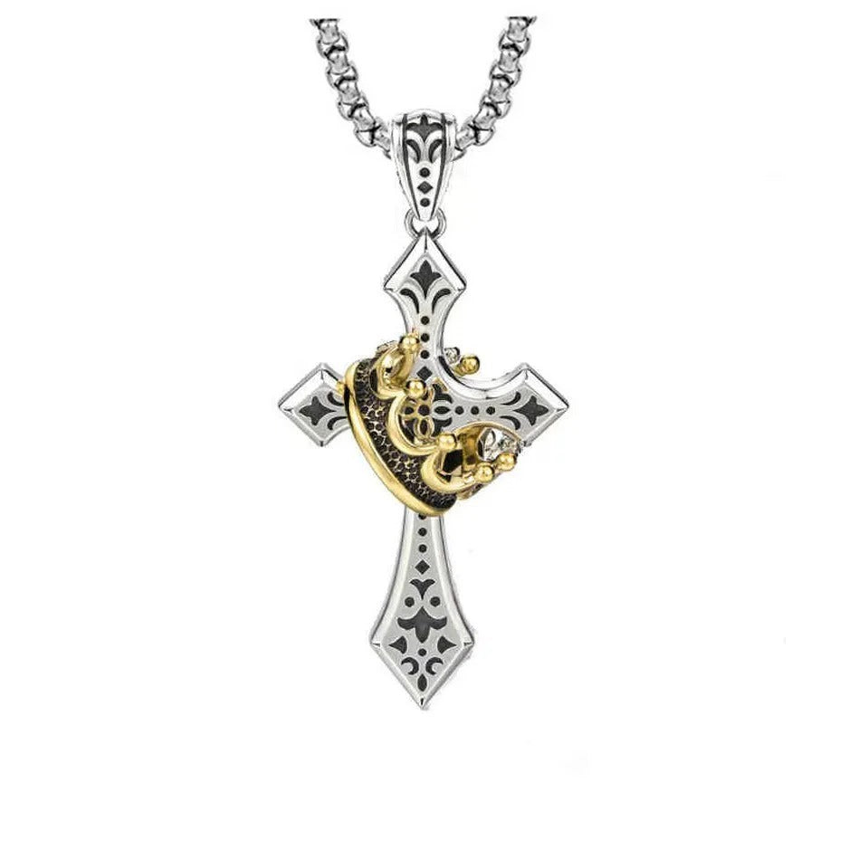 👑【Kupte 1 a získejte 1 zdarma】✝️ Vintage náhrdelník s křížem a korunou – symbol víry, síly a každodenní ochrany