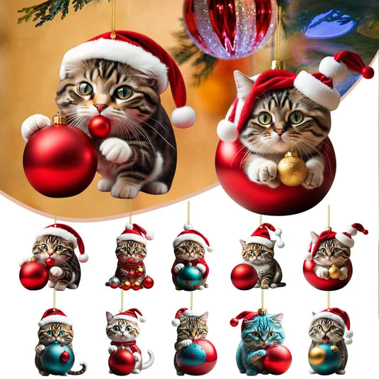 🔥🐈【Kúpte 7 kusov a získajte 3 zadarmo】🎄10 kusov😻Prívesky na vianočný stromček v tvare mačky 