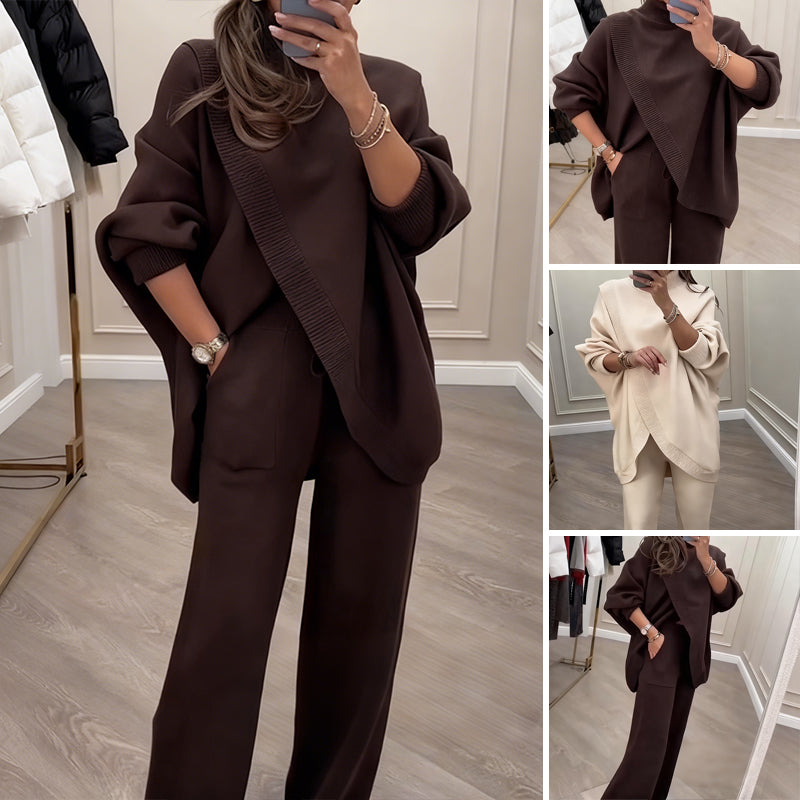 🔥【S-5XL】 Zľava 49%! Novinka! Dámsky dvojdielny set - asymetrický sveter + nohavice so širokými nohavicami, voľný strih, mäkká tkanina, super pohodlné👚 Doprava zdarma✨