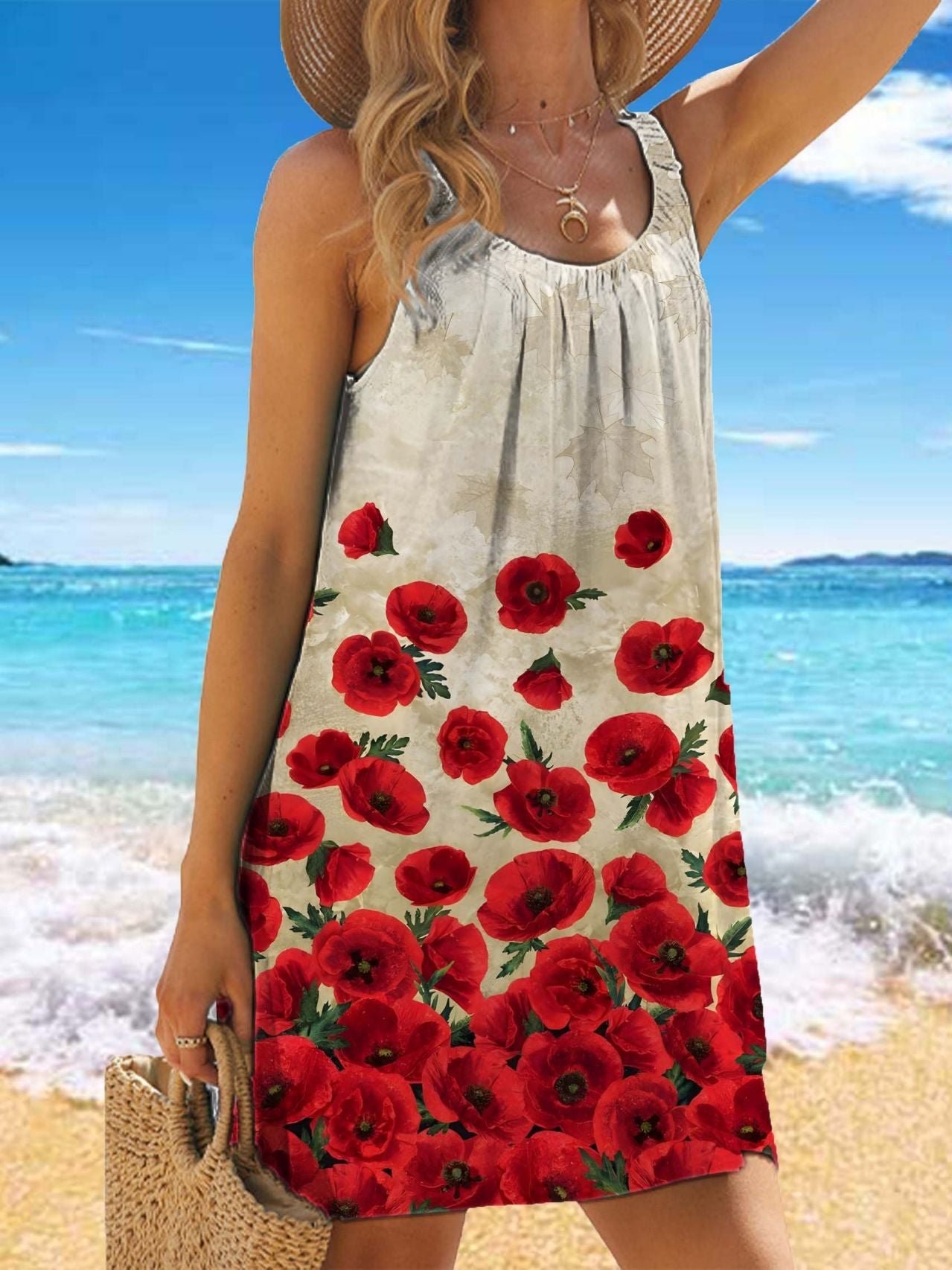 🎁【Kupite eno, dobite eno brezplačno】✨🌊【S-5XL】Elegantna poletna obleka brez rokavov s cvetličnim potiskom