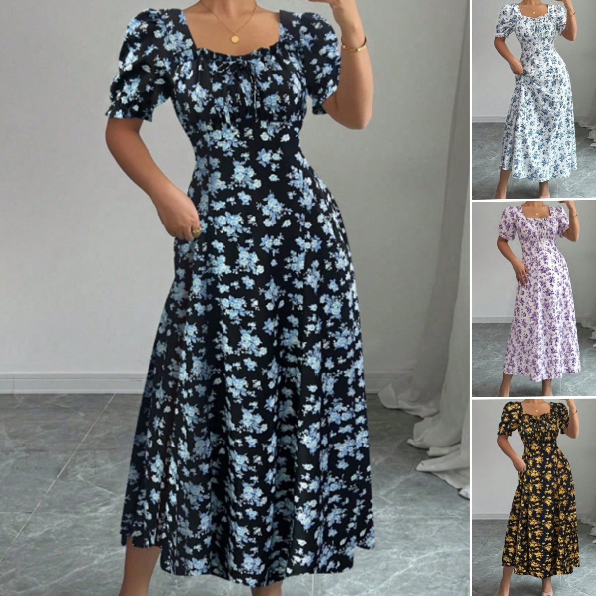 👗Ostatni dzień promocji -50%! 【S-2XL】Letnia elegancka sukienka w kwiaty, przewiewna i wygodna, łatwa do stylizacji, wysmuklająca sylwetkę.