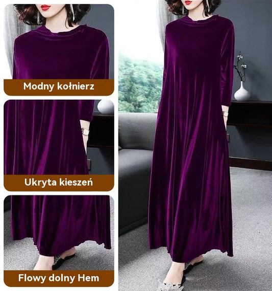 【M-4XL】Elegancka złota aksamitna sukienka, która emanuje elegancją od środka!