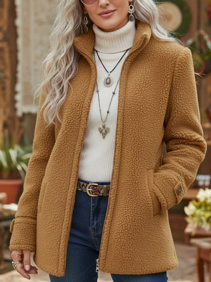 🛒【S-3XL】Dámska ležérna bunda na zips z jahňacej vlny