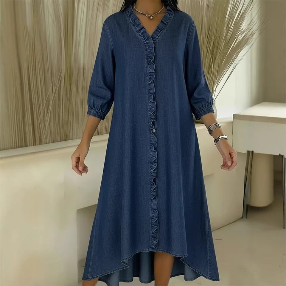 【S-2XL】Novedad de verano 2026: Elegante vestido con volantes y escote en V.