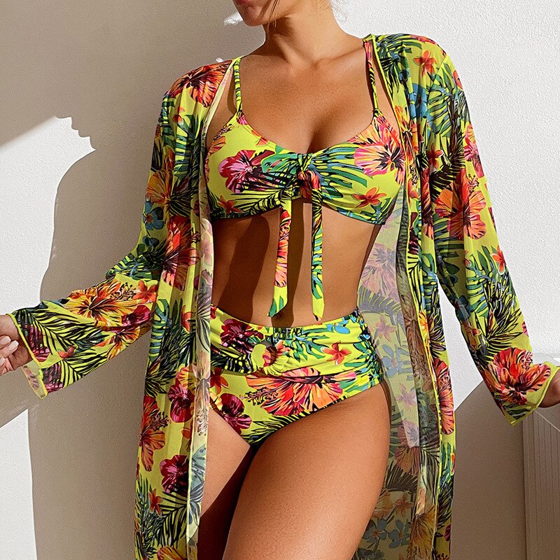 🏖【S-3XL】【3dílná sada】Letní tištěné třídílné plavky, zvýrazňují eleganci